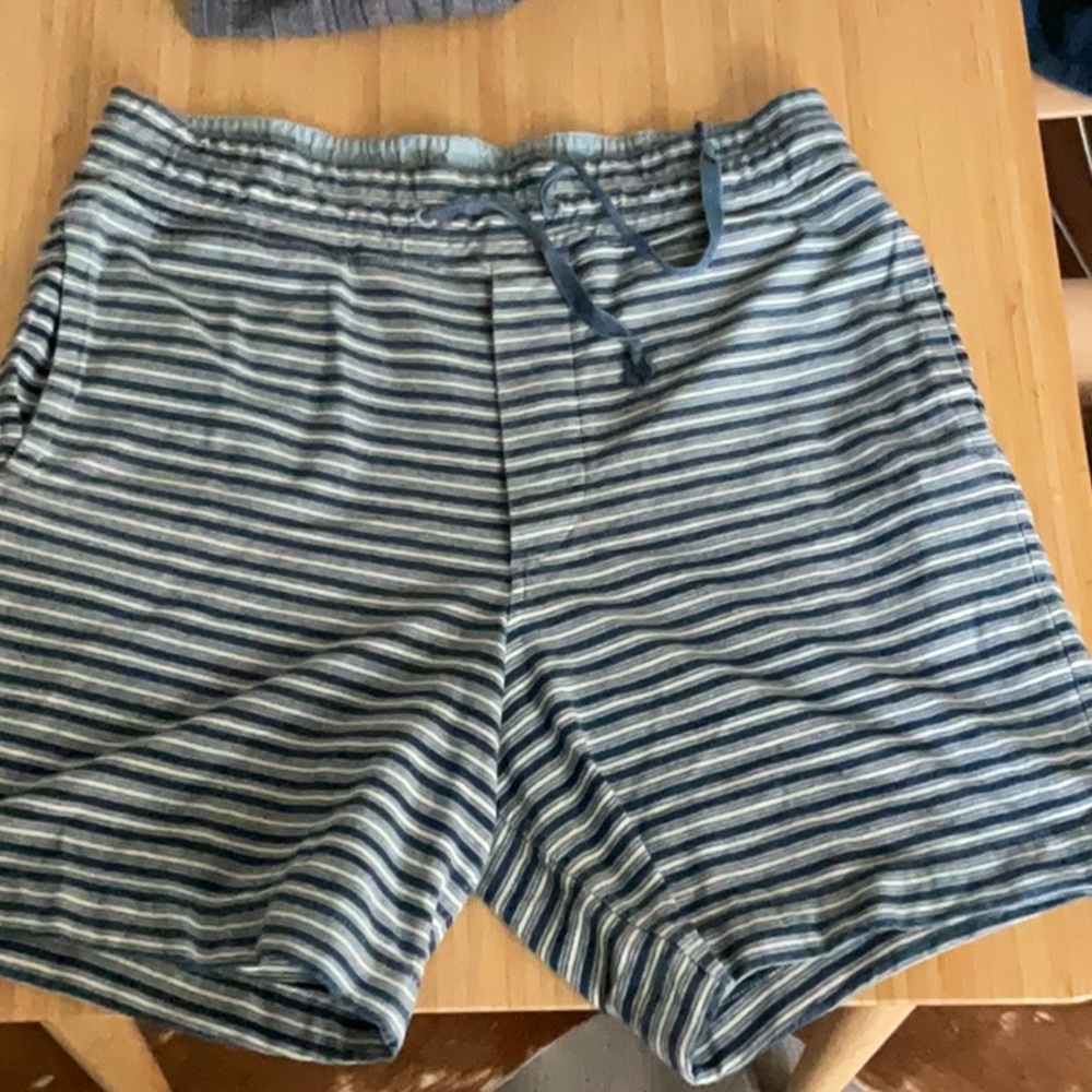 Ralph Lauren RRL Washed Indigo Striped Cotton Jersey Shorts Size L